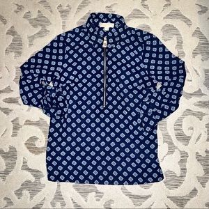 Michael Kors Navy Blue 1/2 Zip Patterned Top Blouse Women’s Size XL